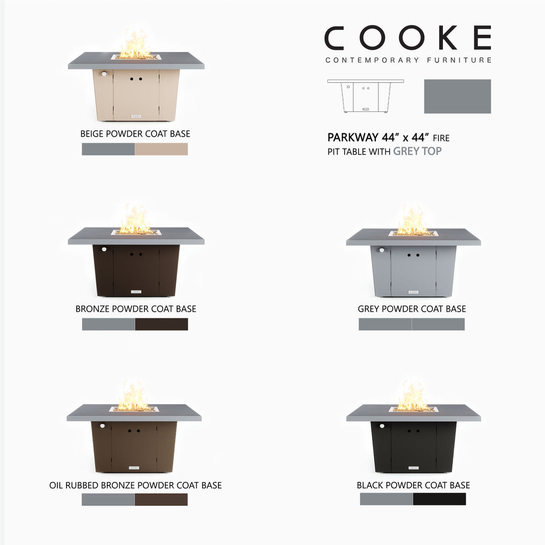 COOKE Parkway Fire Pit Table 44" x 44" x 21" - Aluminum Top