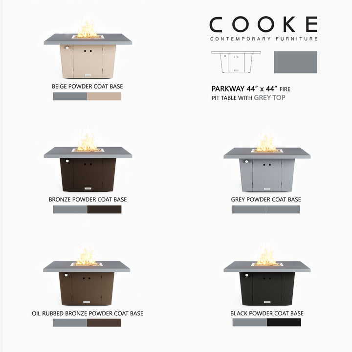 COOKE Parkway Fire Pit Table 44" x 44" x 21" - Aluminum Top