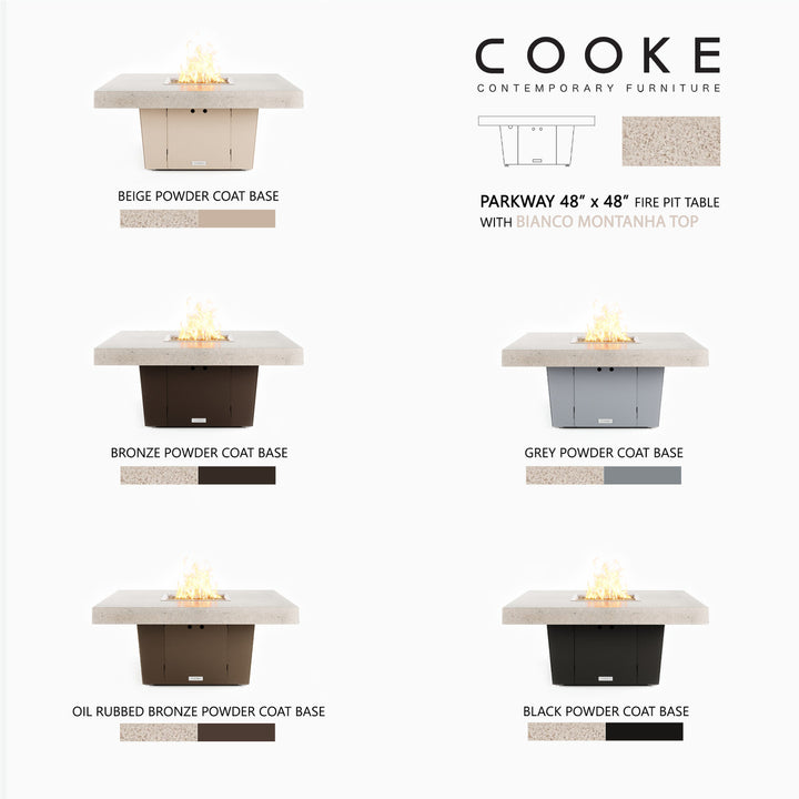 COOKE Parkway Fire Pit Table 48" x 48" x 21" x 3cm Stone Top Lg Pan