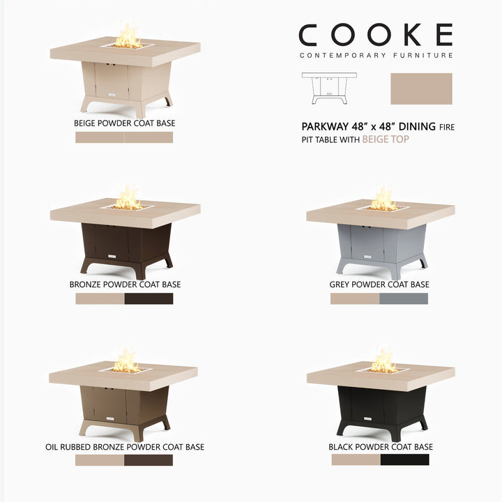 COOKE Parkway Fire Pit Table 48" x 48" x 30" - Aluminum Top