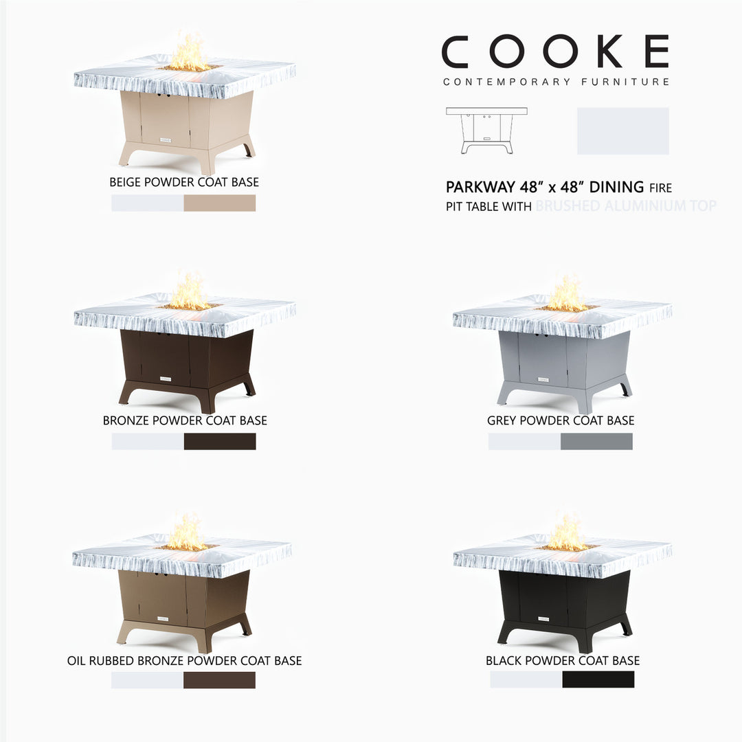 COOKE Parkway Fire Pit Table 48" x 48" x 30" - Aluminum Top