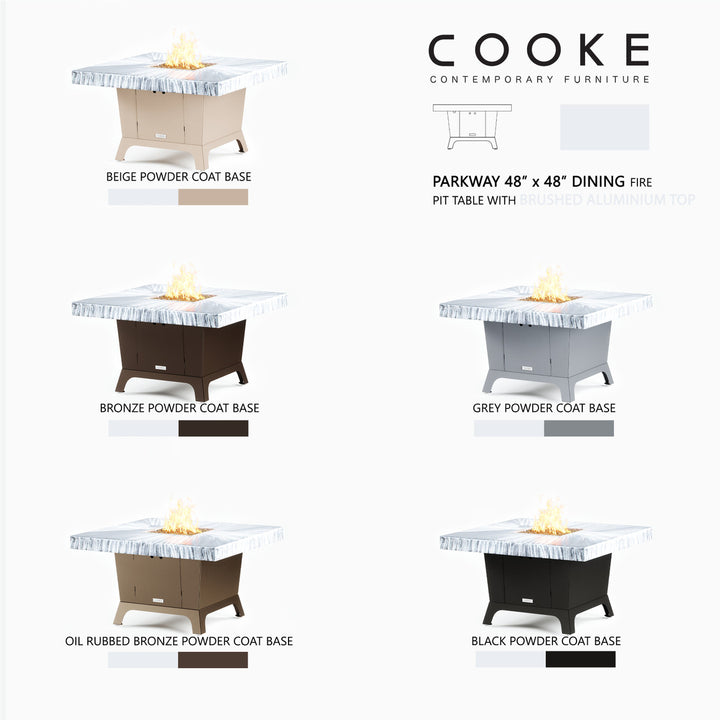 COOKE Parkway Fire Pit Table 48" x 48" x 30" - Aluminum Top