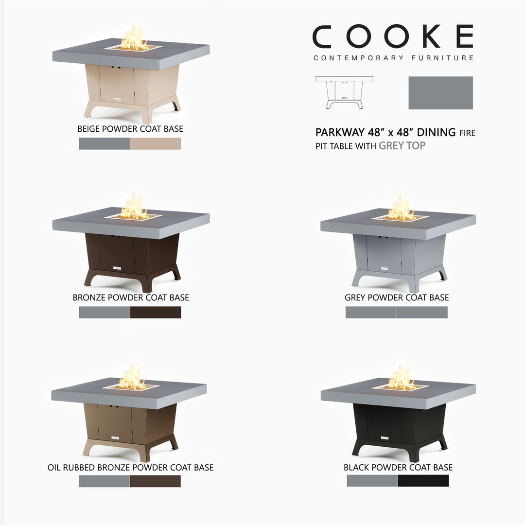 COOKE Parkway Fire Pit Table 48" x 48" x 30" - Aluminum Top
