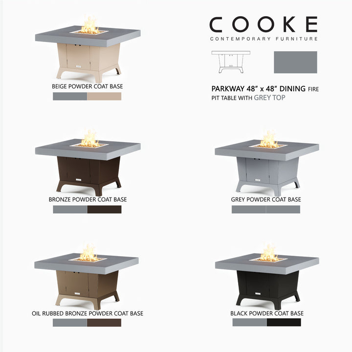 COOKE Parkway Fire Pit Table 48" x 48" x 30" - Aluminum Top