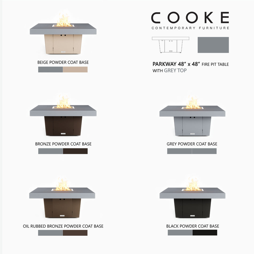 COOKE Parkway Fire Pit Table 48" x 48" x 21" - Aluminum Top