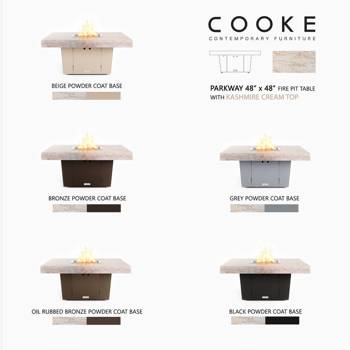 COOKE Parkway Fire Pit Table 48" x 48" x 21" x 3cm Stone Top Sm Pan