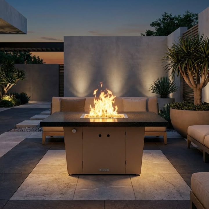 COOKE Parkway Fire Pit Table 48" x 48" x 21" x 3cm Stone Top Sm Pan