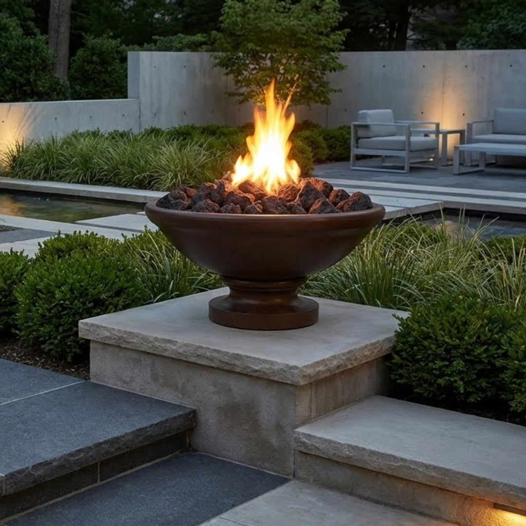Banded Rim Fire Bowl with Pedestal