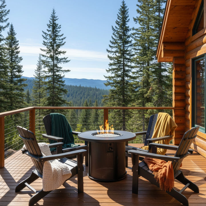 Outdoor Greatroom - Brown Stonefire Round Gas Fire Pit Table