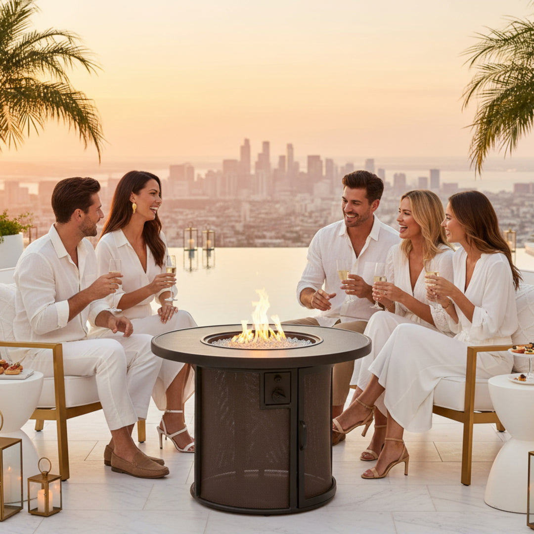 Outdoor Greatroom - Brown Stonefire Round Gas Fire Pit Table