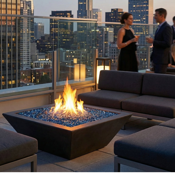 Geo Square Fire Bowl – Modern Outdoor Fire Feature with Bold Geometric Design
