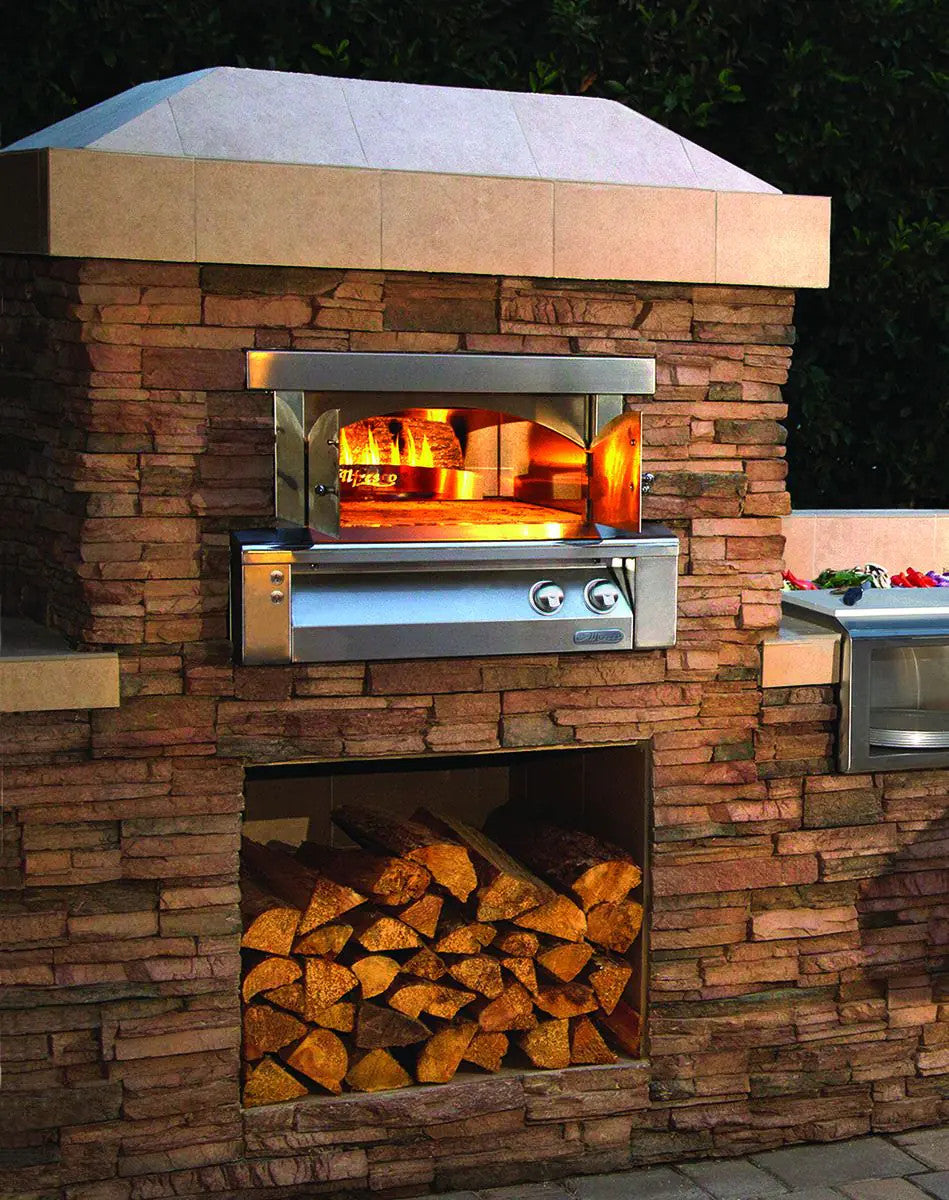 Alfresco 30-Inch Built-In Propane Outdoor Pizza Oven Plus - Jet Black-Gloss