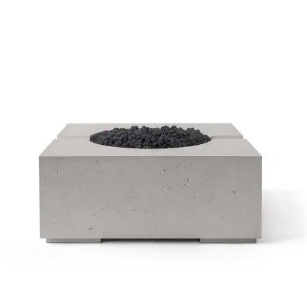BRAVO 32" Square Outdoor Fire Feature, Sculptural Concrete Gas Fire Pit, Modern Patio Fire Pit