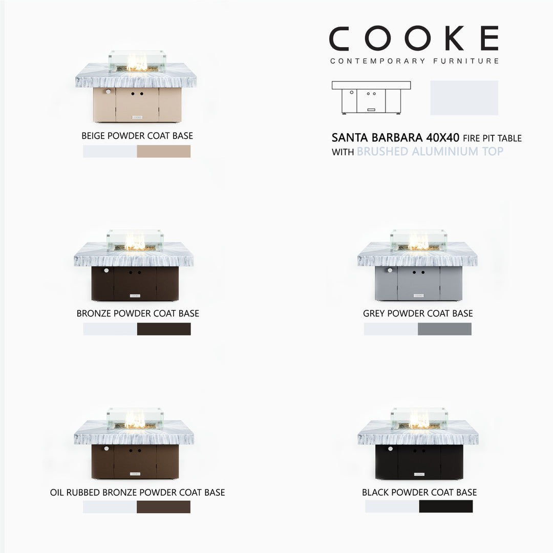 COOKE Santa Barbara Fire Pit Table 40" x 40" x 17" - Aluminum Top