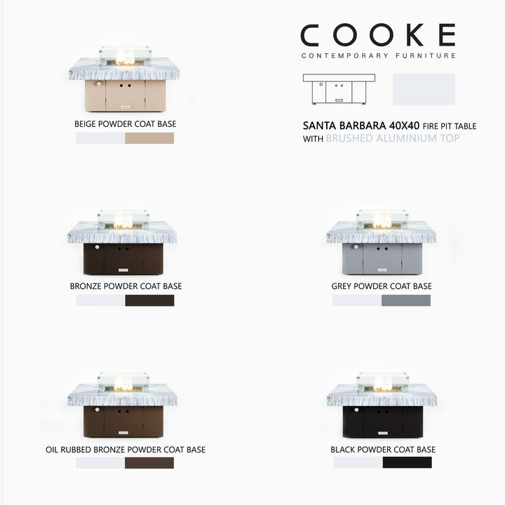 COOKE Santa Barbara Fire Pit Table 40" x 40" x 17" - Aluminum Top