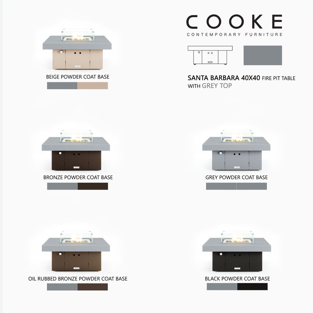 COOKE Santa Barbara Fire Pit Table 40" x 40" x 17" - Aluminum Top