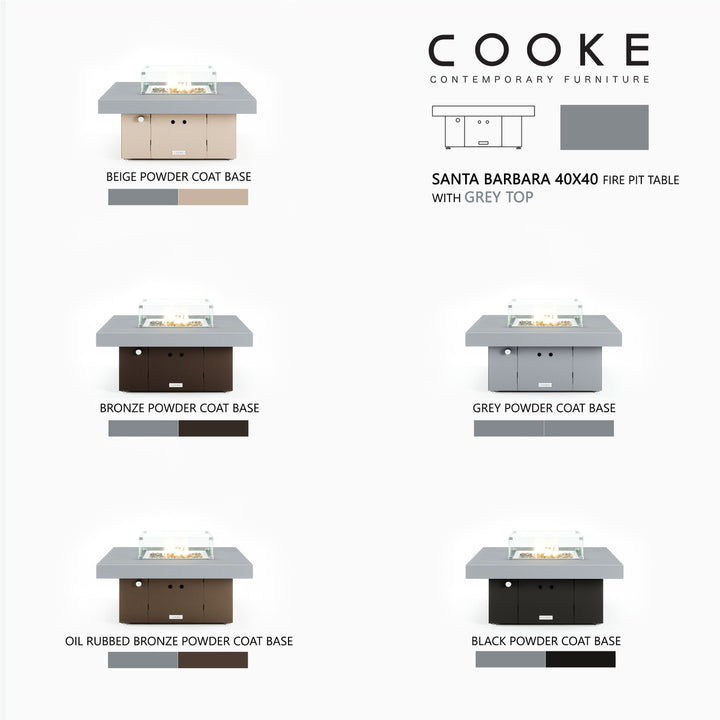 COOKE Santa Barbara Fire Pit Table 40" x 40" x 17" - Aluminum Top