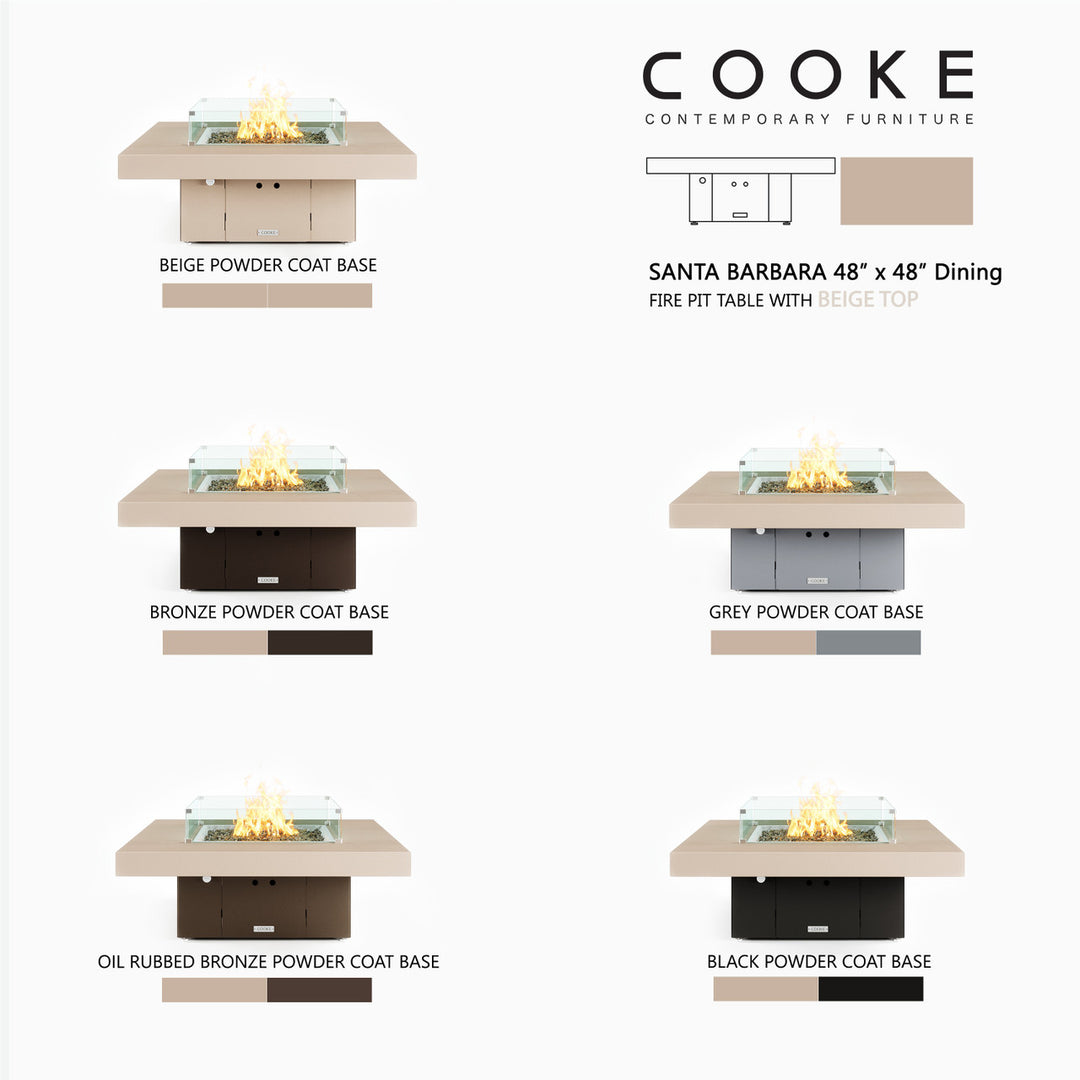 COOKE Santa Barbara Fire Pit Table 48" x 48" x 21" - Aluminum Top