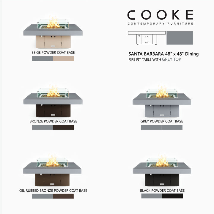 COOKE Santa Barbara Fire Pit Table 48" x 48" x 21" - Aluminum Top