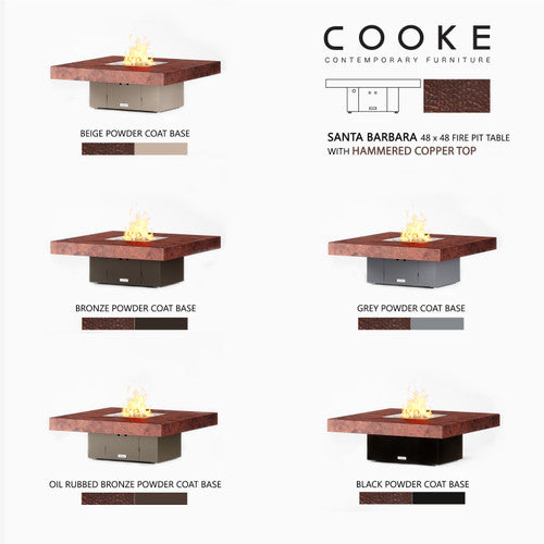 COOKE Santa Barbara Fire Pit Table 48" x 48" x 17" - Hammered Copper Top