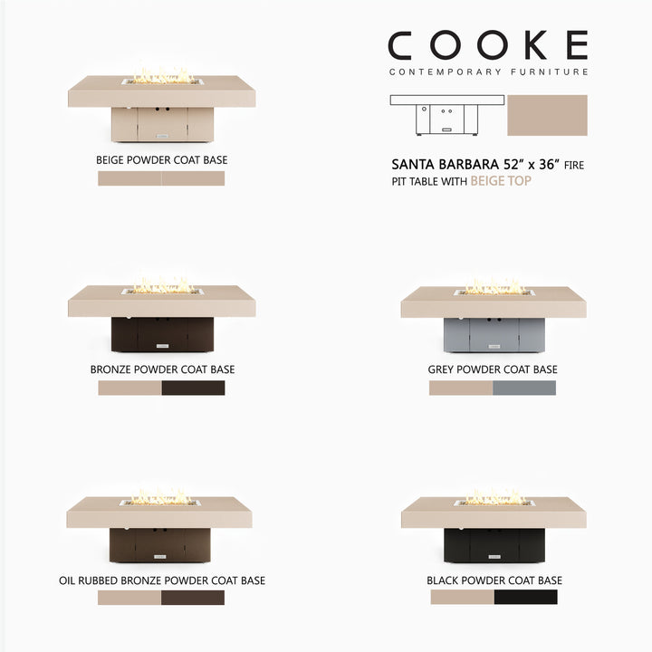COOKE Santa Barbara Fire Pit Table 52" x 36" x 17" - Aluminum Top