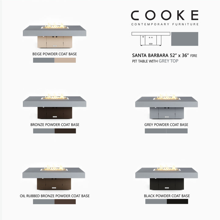 COOKE Santa Barbara Fire Pit Table 52" x 36" x 17" - Aluminum Top