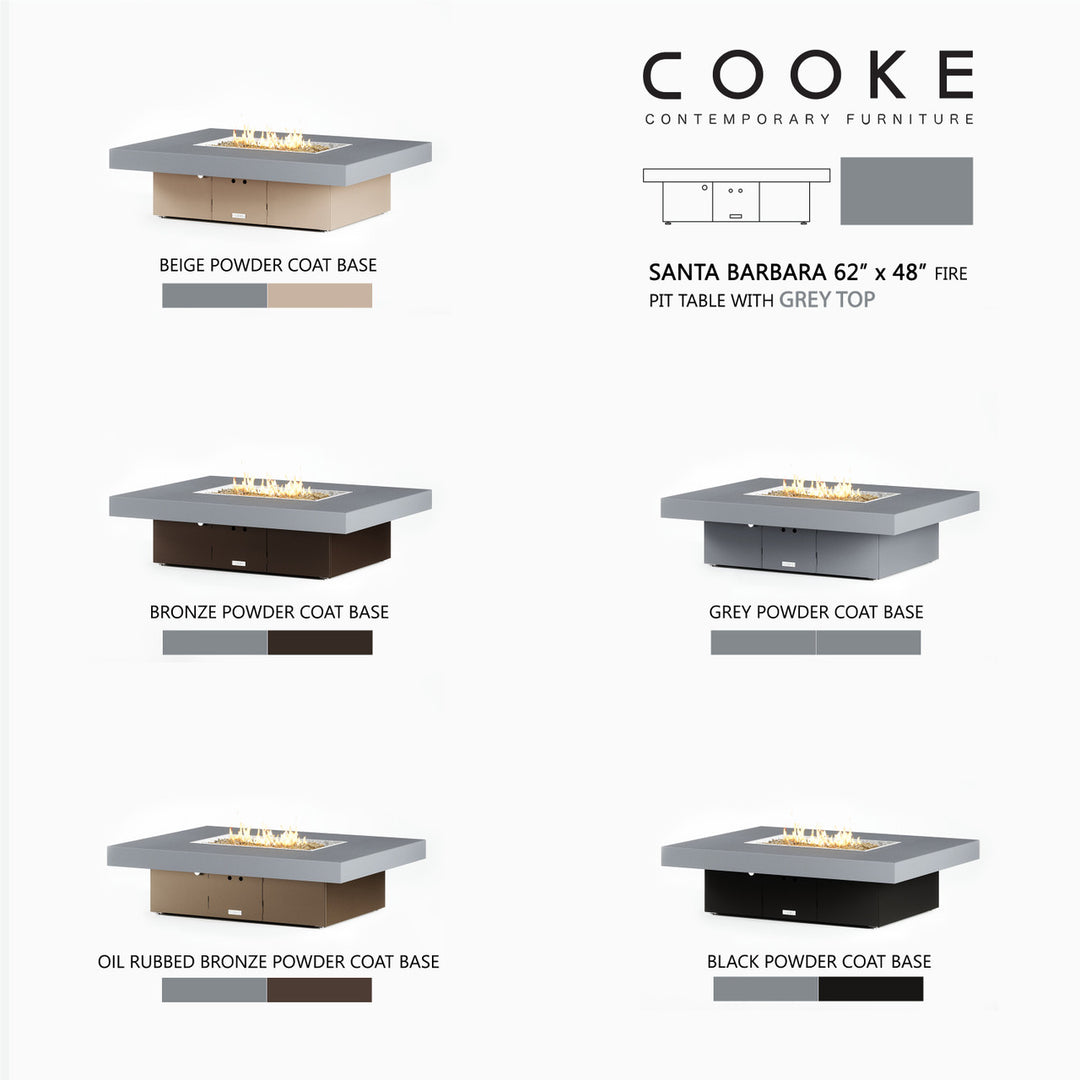 COOKE Santa Barbara Fire Pit Table 62" x 48" x 17" - Aluminum Top