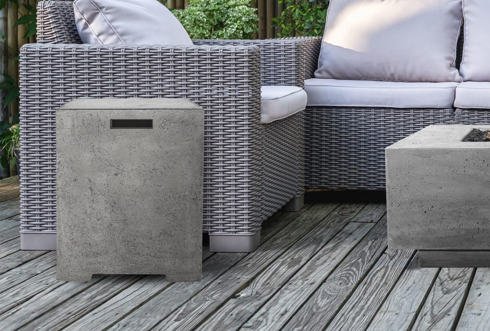 Sausalito 16" Propane Tank Cover & Outdoor Side Table – Handcrafted Pewter Finish