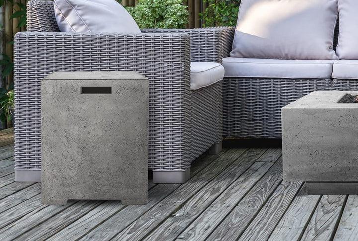 Sausalito 16" Propane Tank Cover & Outdoor Side Table – Handcrafted Pewter Finish
