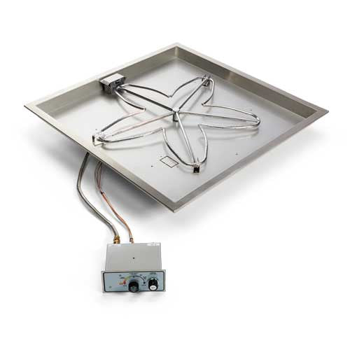 HPC Fire Electronic Ignition Gas Fire Pit Kit with Torpedo Penta Burner and Square Bowl Pan