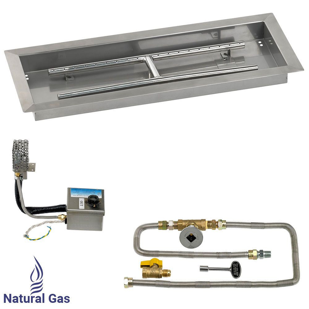 American Fire Glass 24" x 8" Rectangular Stainless Steel Drop-In Pan with AWEIS System
