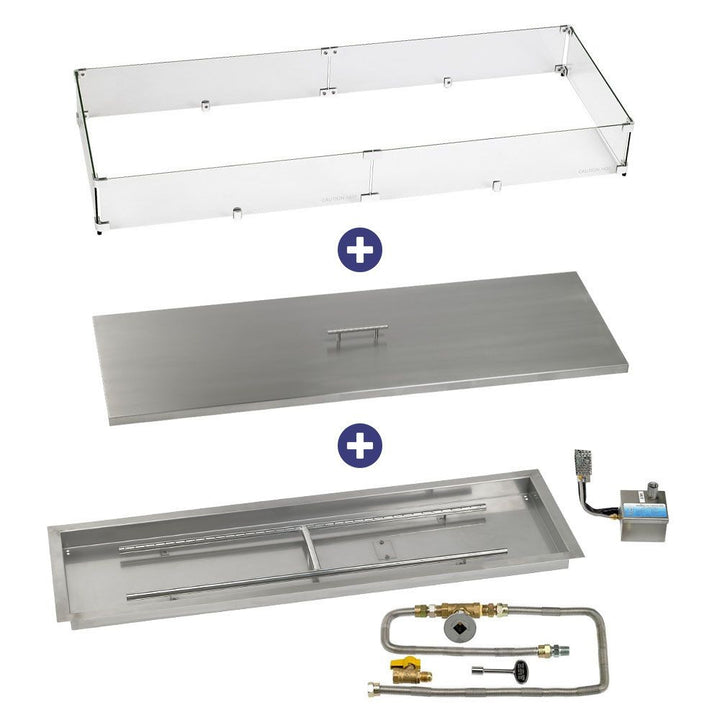 American Fire Glass 48" x 14" Rectangular Stainless Steel Drop-In Pan with AWEIS System - Bundle