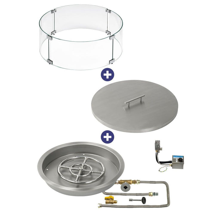 American Fire Glass 19" Round Drop-In Pan with AWEIS System (12 Fire Pit Ring) - Natural Gas Bundle