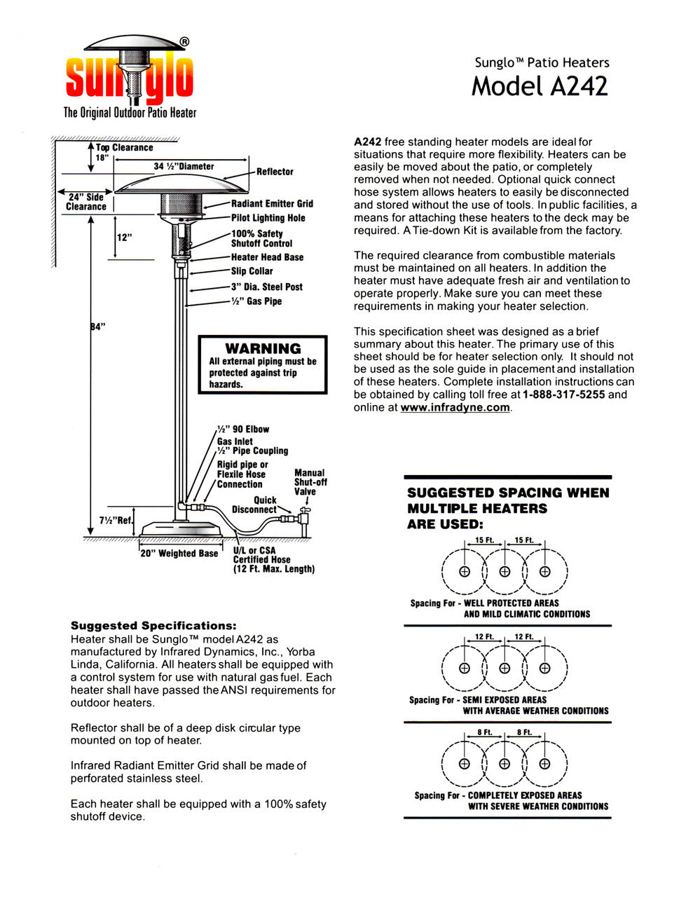 Sunglo A242SS Natural Gas Patio Heater-Brushed Stainless Steel