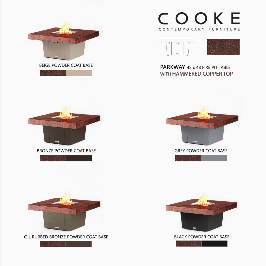 COOKE Parkway Fire Pit Table 48" x 48" x 21" - Hammered Copper Top