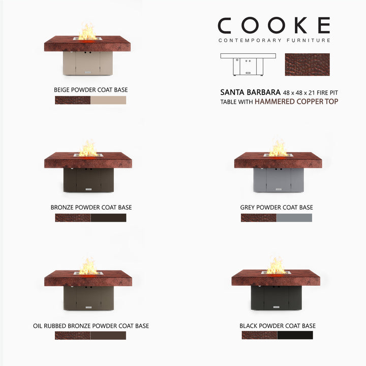 COOKE Santa Barbara Fire Pit Table 48" x 48" x 21" - Hammered Copper Top