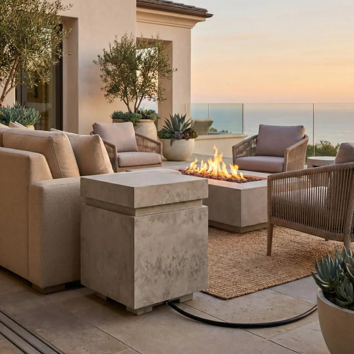 Tav 20" Propane Tank Enclosure & Side Table (Pewter & Natural Finishes)