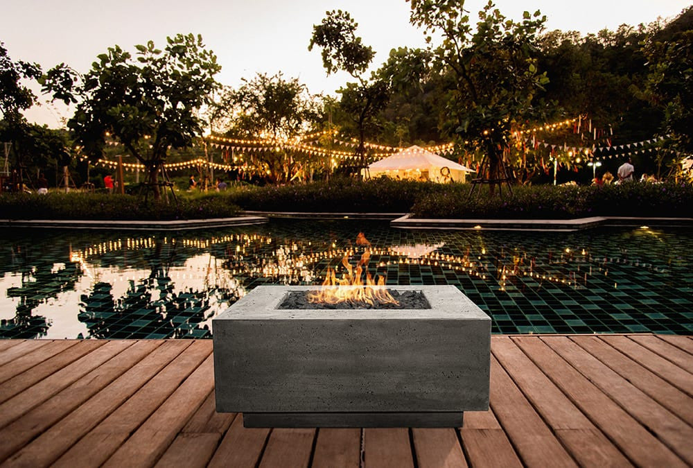 Tavola 42 Fire Table – 42" Square Hand-Crafted Concrete Gas Fire Pit (65,000 BTUs, Propane or Natural Gas)