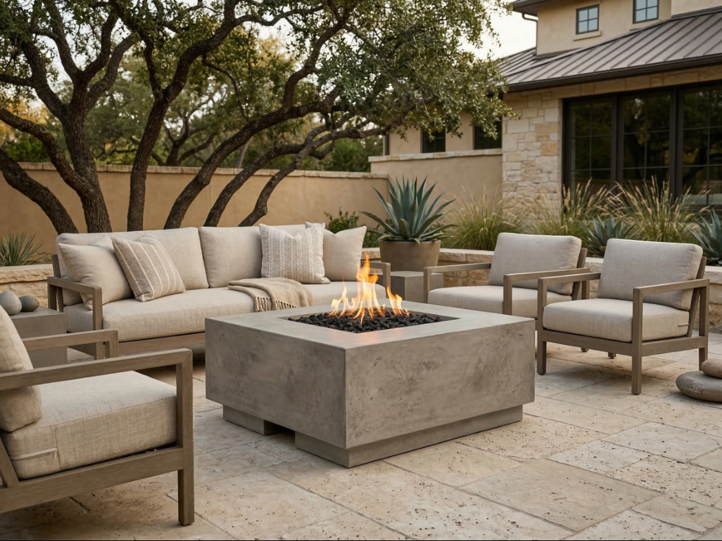 Tavola 2 Fire Table – 36" Square GFRC Fire Table (Pewter & Natural Finishes)