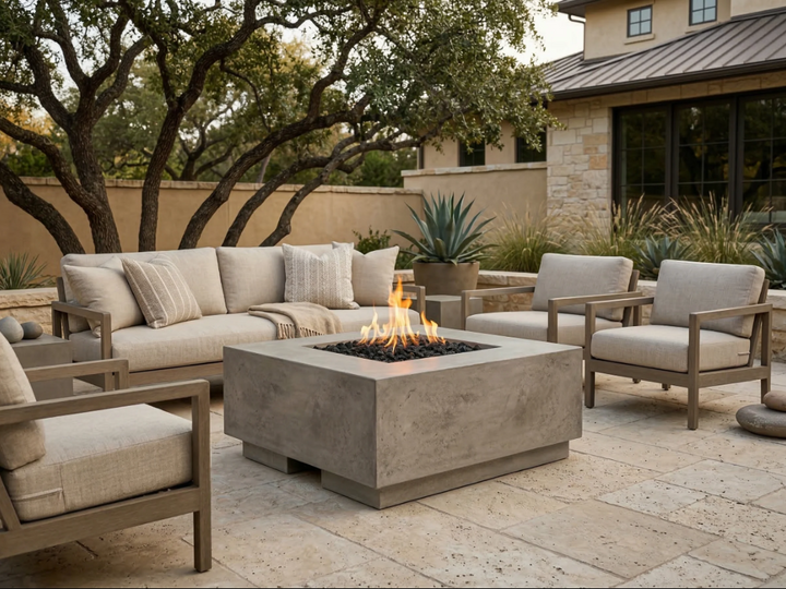 Tavola 2 Fire Table – 36" Square GFRC Fire Table (Pewter & Natural Finishes)