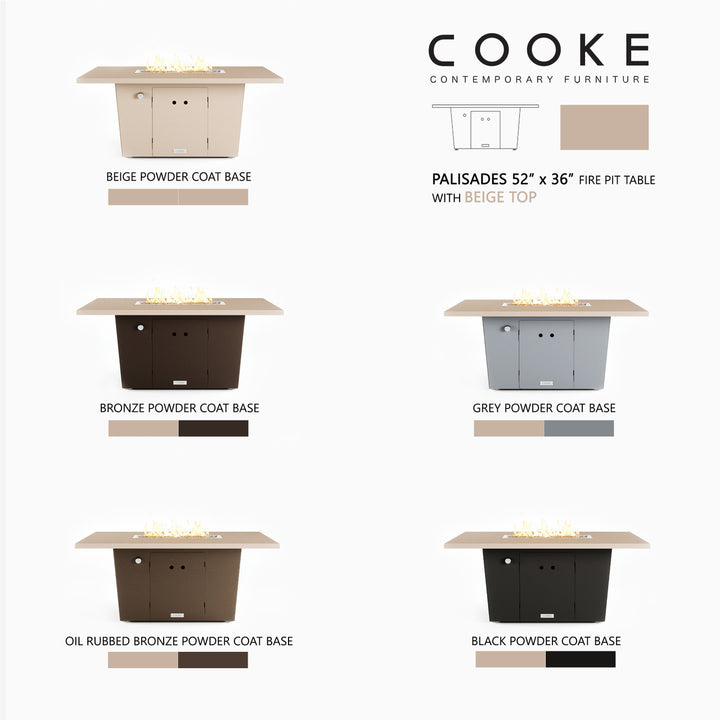 COOKE Palisades Fire Pit Table 52" x 36" x 21" - Aluminum Top