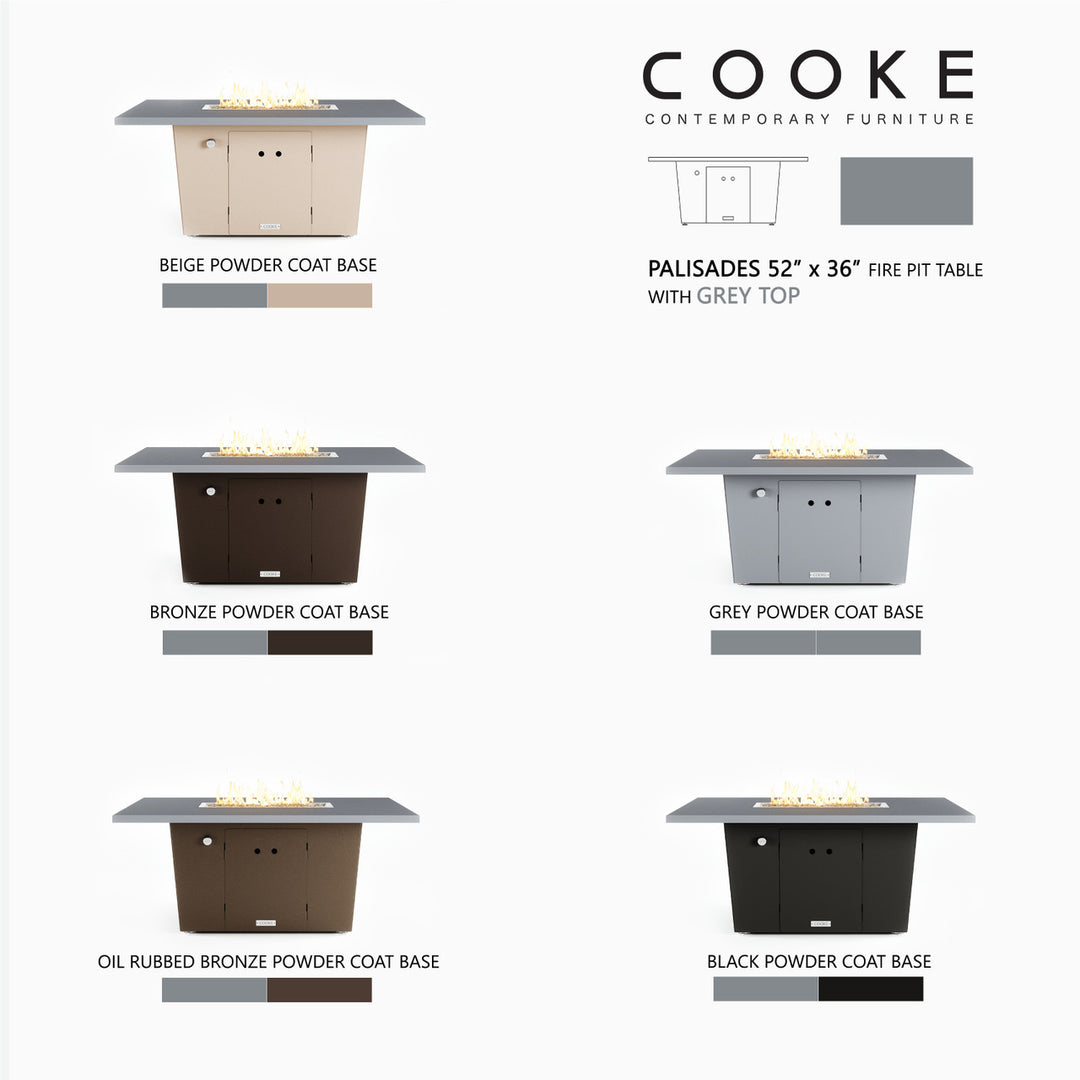 COOKE Palisades Fire Pit Table 52" x 36" x 21" - Aluminum Top