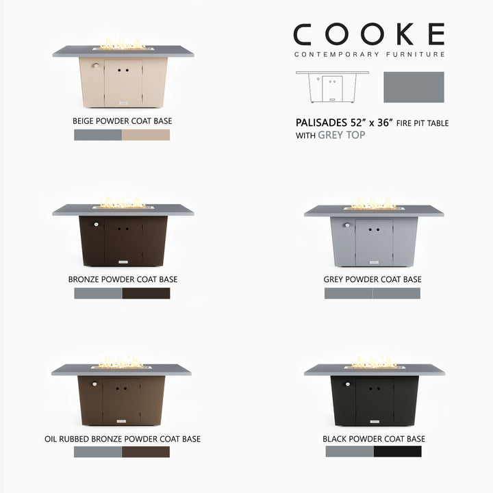 COOKE Palisades Fire Pit Table 52" x 36" x 21" - Aluminum Top