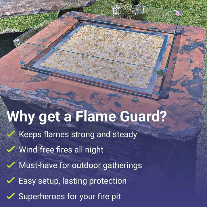 American Fire Glass FG-SQP-24 Fire Pit Glass Flame Wind Guard Square, 29.5x29.5-Inch